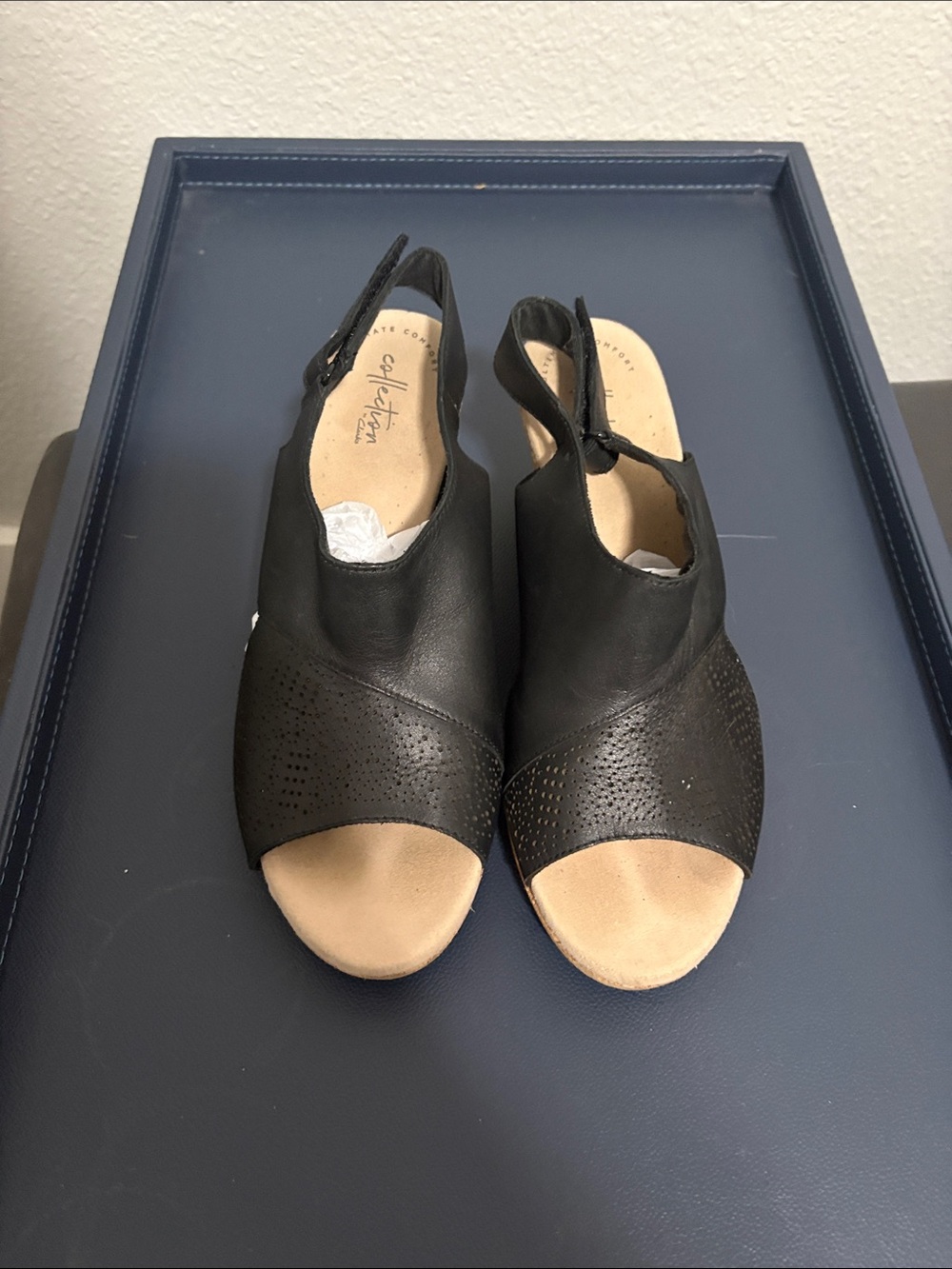 Clarks Black Leather Open-Toe Slingback Mules
